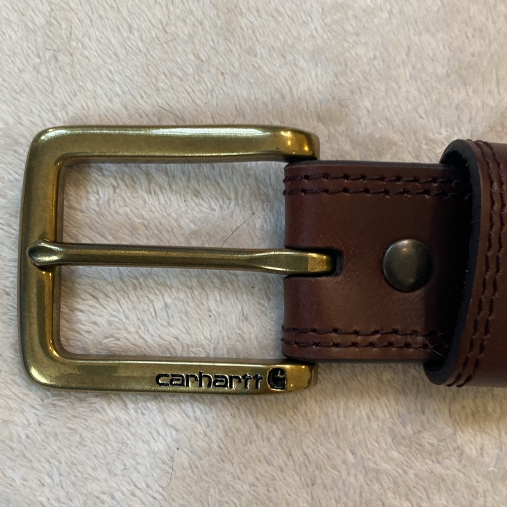 Carhartt Brown Leather Belt with Gold Buckle - Picture 4 of 10